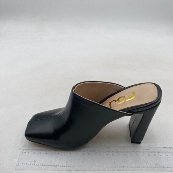 FSJ Women Closed Squared Toe Mules Slip On Chunky Mid High Heels Backless Black - Picture 2 of 8